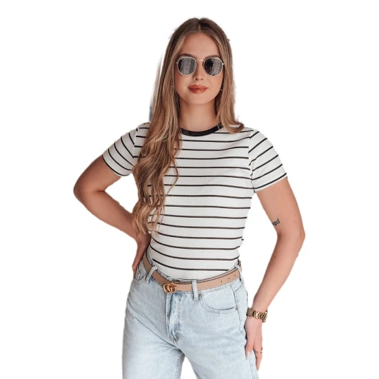 Sieviešu balts svītrains T-krekls Liness RY2818