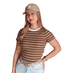 Sieviešu brūns svītrains T-krekls Liness