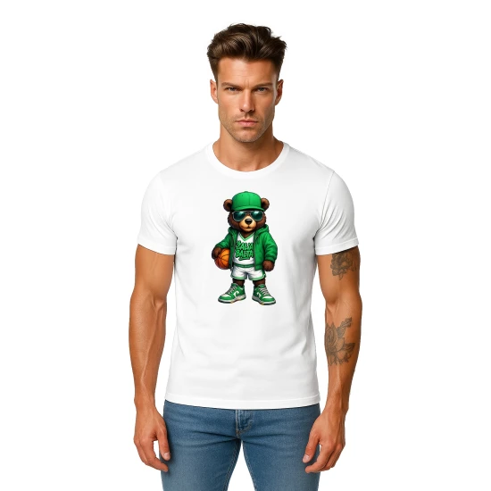 Vīriešu balts lāča krekls ar bumbas džemperi PK4019