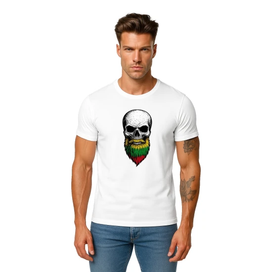 Vīriešu balts krekls Galvaskauss un bārda PK4015