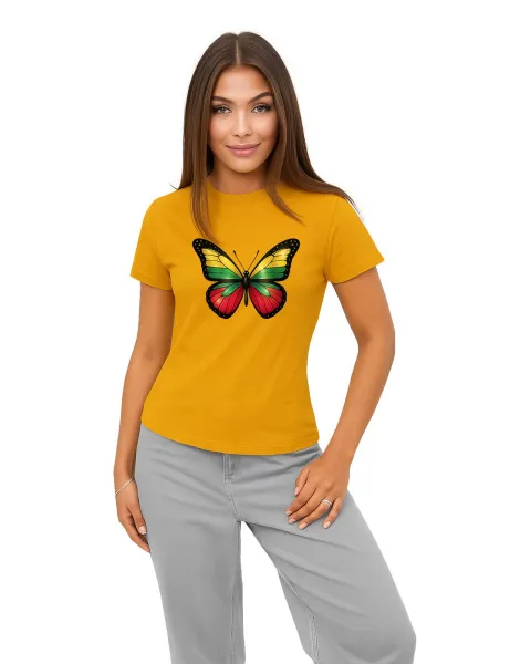 Sieviešu spilgti dzeltens T-krekls Butterfly