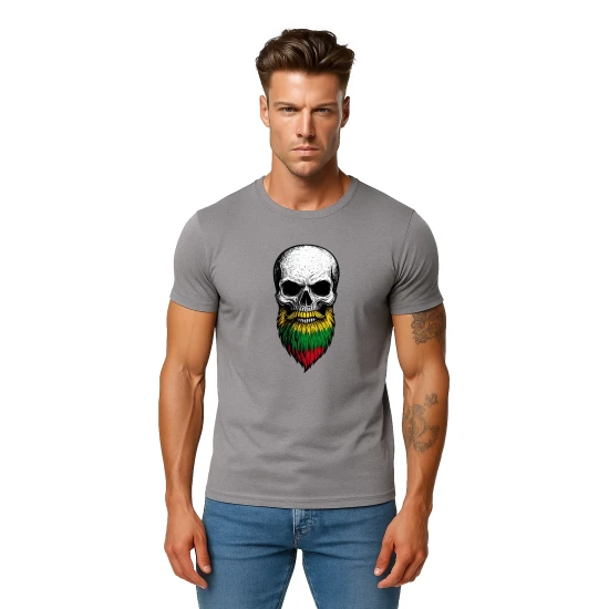 Vīriešu pelēks krekls Galvaskauss un bārda PK4015