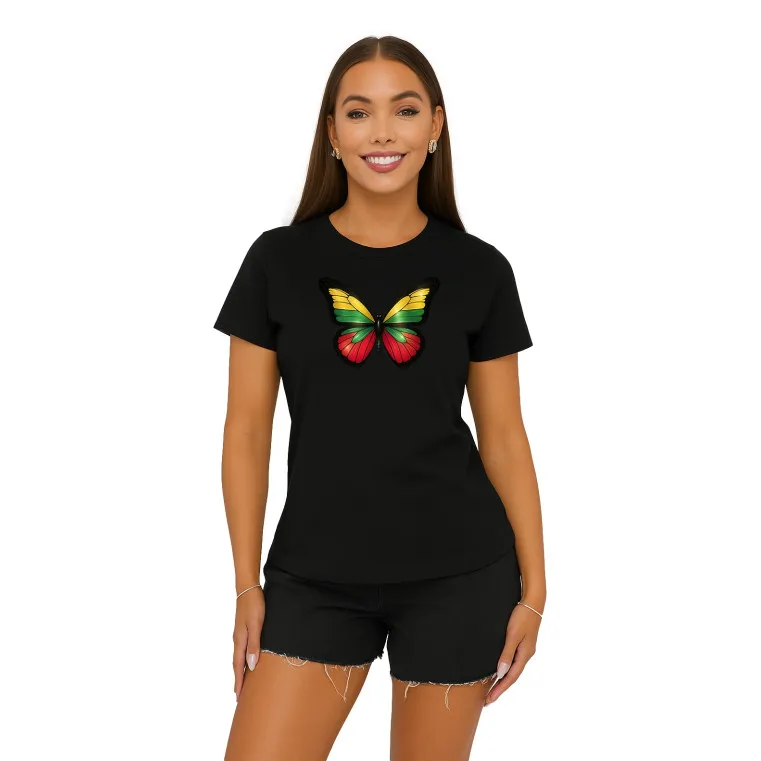Sieviešu melns T-krekls Butterfly PK4025