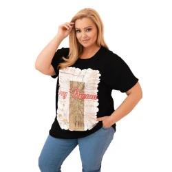 Sieviešu melns t-krekls ar brūnu detaļu Day dream