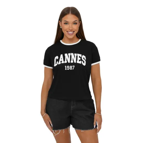 Sieviešu melns Kannu T-krekls JS/R62184