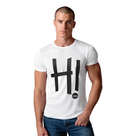 Vīriešu balts T-krekls Hi T-krekls ar saukļiem