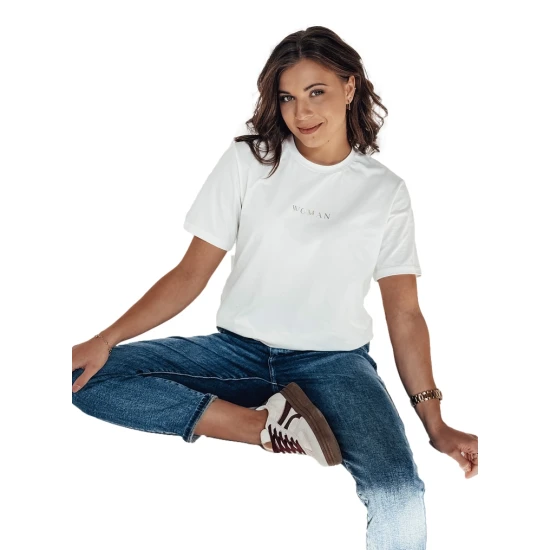 Sieviešu balts T-krekls Woman T-krekls ar saukļiem