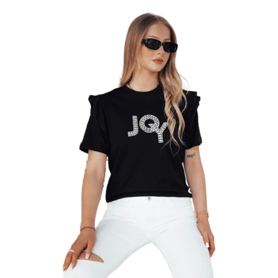 Sieviešu melns t-krekls Joy T-krekls ar saukļiem