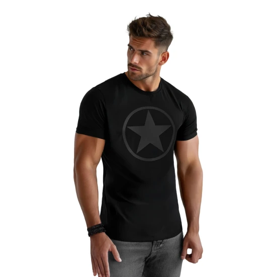 Vīriešu melns T-krekls ar zvaigzni T-krekls ar saukļiem