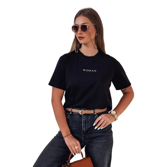 Sieviešu melns T-krekls Woman T-krekls ar saukļiem