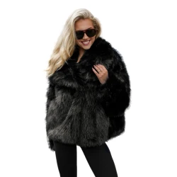 Sieviešu mākslīgās kažokādas melna jaka Sofin