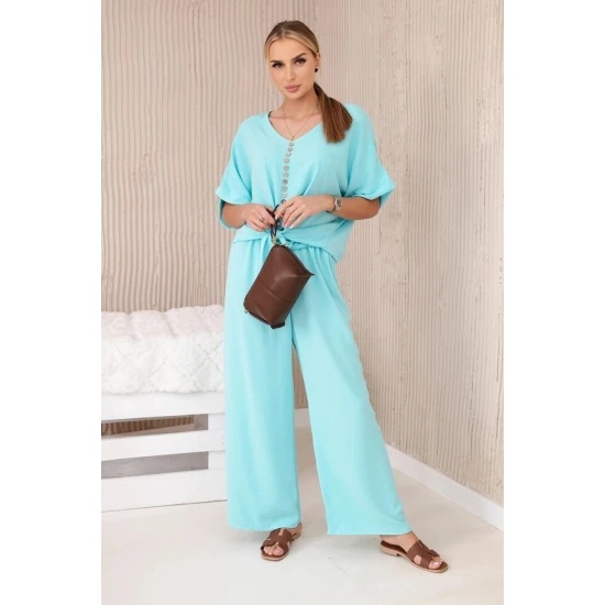 Sieviešu zilais komplekts Folk Sieviešu uzvalki