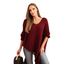 Sieviešu bordo krāsas vilnas džemperis Elvis