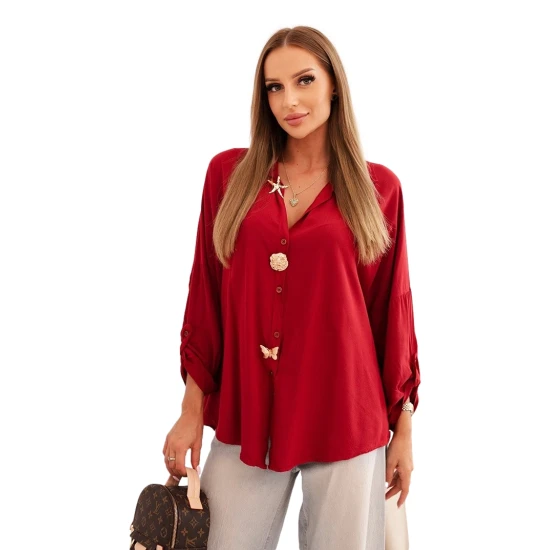 Sieviešu sarkanais krekls Lens Blūzes un krekli