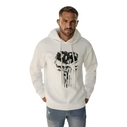Vīriešu balts džemperis ar kapuci Skull