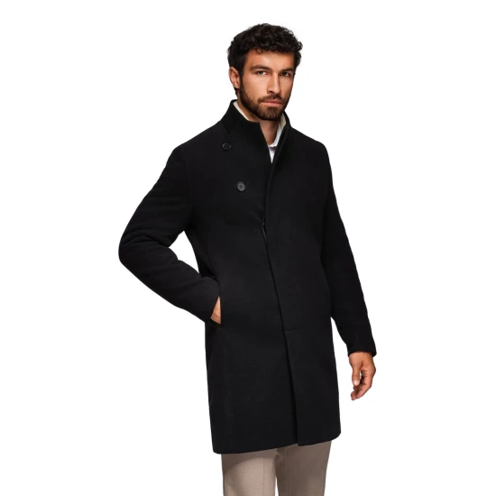 Vīriešu melns mētelis Adre Vīriešu jakas un mēteļi