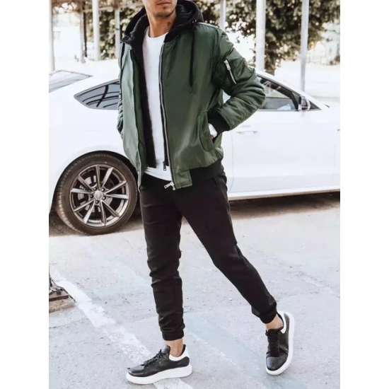 Vīriešu zaļa jaka ar kapuci Moon Rudens/Pavasaris