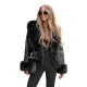 Sieviešu melna jaka ar melnu kažokādu Nikol Sieviešu jakas