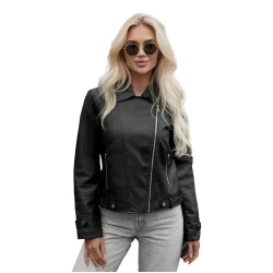 Sieviešu melna ādas jaka Santi