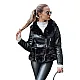 Women's black leather biker jacket with fur Lora