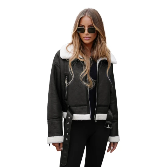 Sieviešu melna ādas jaka Alani Sieviešu jakas