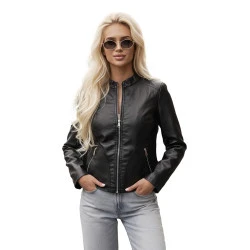 Sieviešu melna ādas jaka Emeli