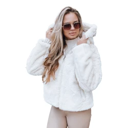 Sieviešu brūna kažokādas jaka ar kapuci Aisti