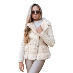 Sieviešu brūna ādas baikeru jaka ar kažokādu Lora