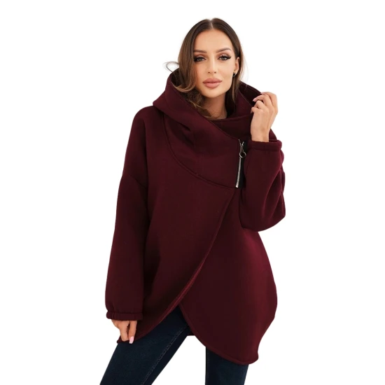 Sieviešu bordo džemperis apsildīts ar Joniņa slāni. Džemperi ar kapuci