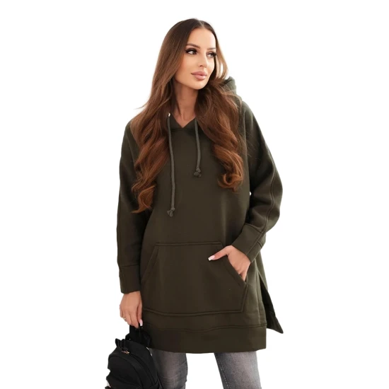 Sieviešu šokolādes krāsas džemperis ar kabatu. Džemperi ar kapuci