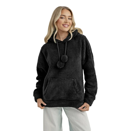 Sieviešu melns džemperis ar kapuci Nara Džemperi ar kapuci