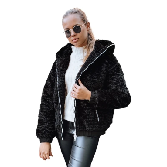 Sieviešu melna kažokādas jaka ar kapuci Jules Sieviešu jakas