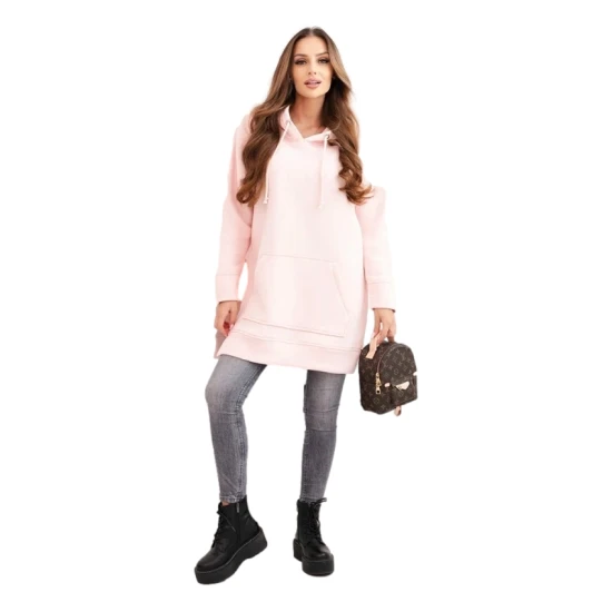 Sieviešu gaiši rozā džemperis ar apkakli Wine Džemperi ar kapuci