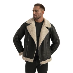 Vīriška melna ādas jaka ar kažokādu