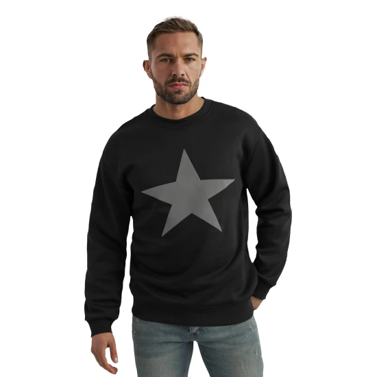 Vīriešu melns džemperis ar kapuci Star Džemperi ar uzrakstiem
