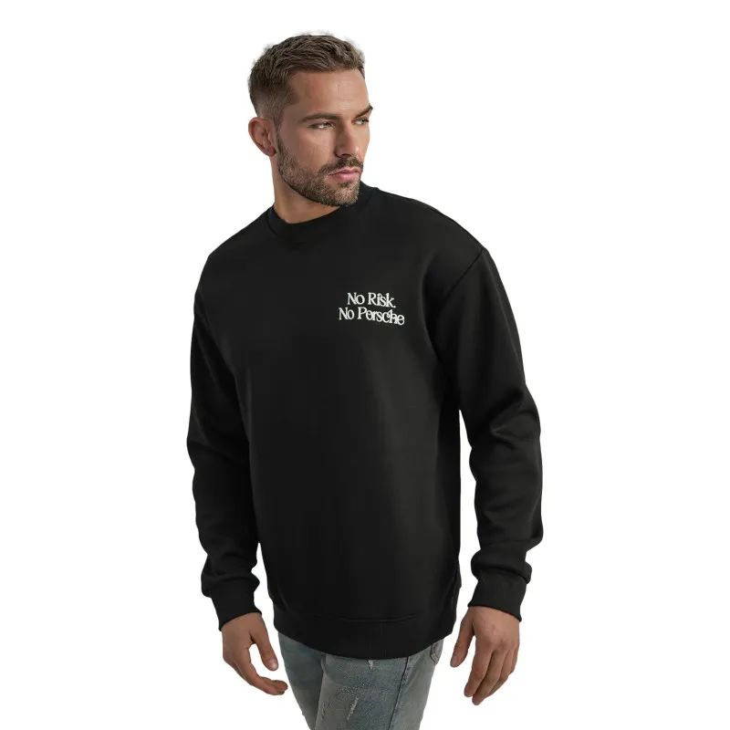 Vīriešu melns svīteris ar kapuci Risk Džemperi ar uzrakstiem