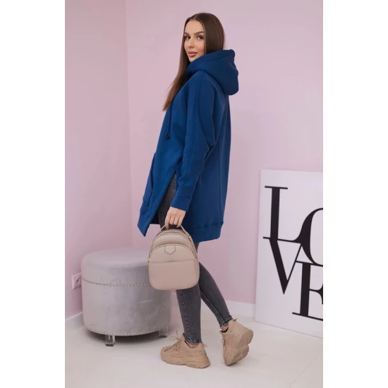 Sieviešu zils džemperis ar pogām. Džemperi ar kapuci