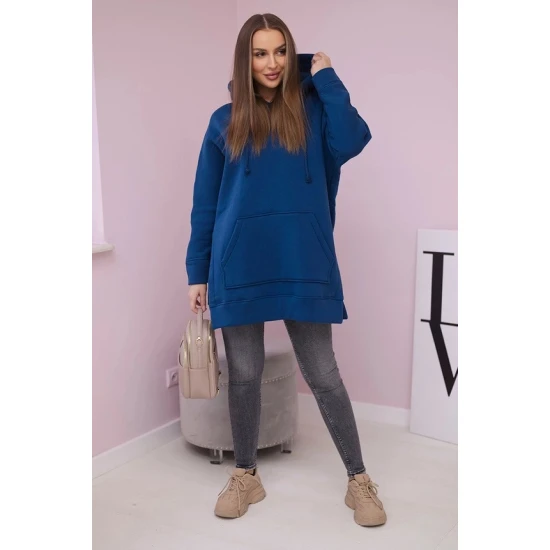 Sieviešu zils džemperis ar pogām. Džemperi ar kapuci