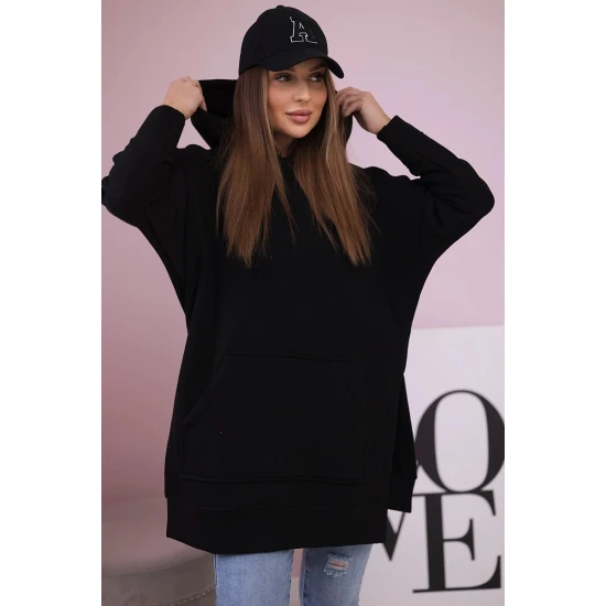 Sieviešu tumši melns džemperis ar gobu 