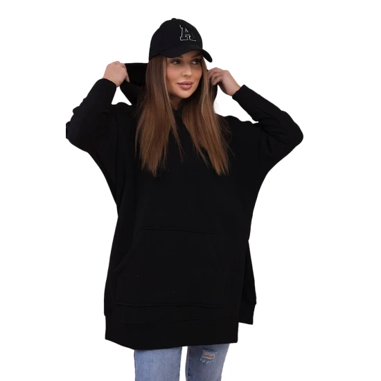 Sieviešu tumši melns džemperis ar gobu 