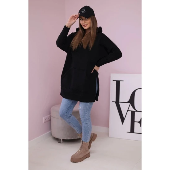 Sieviešu tumši melns džemperis ar gobu 