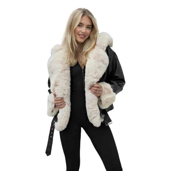 Sieviešu melna jaka ar kažokādu Nikol Sieviešu jakas