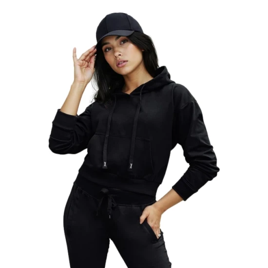 Sieviešu melnais džemperis ar kabata Sonija Džemperi ar kapuci