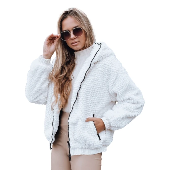 Sieviešu balta kažokādas jaka ar kapuci Jules Sieviešu jakas