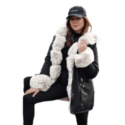 Sieviešu melna jaka ar brūnu kažokādu Gibon