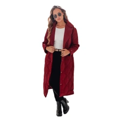 Sieviešu bordo krāsas stepēts mētelis Dify