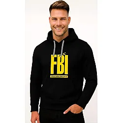 Vīriešu melns džemperis ar kapuci „FBI“
