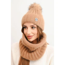 Sieviešu gaiši brūna cepure un šalle Nora