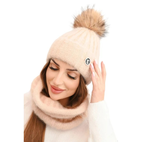 Sieviešu brūna cepure un šalle Nora