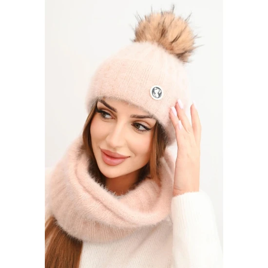 Sieviešu gaiši rozā cepure un šalle Nora